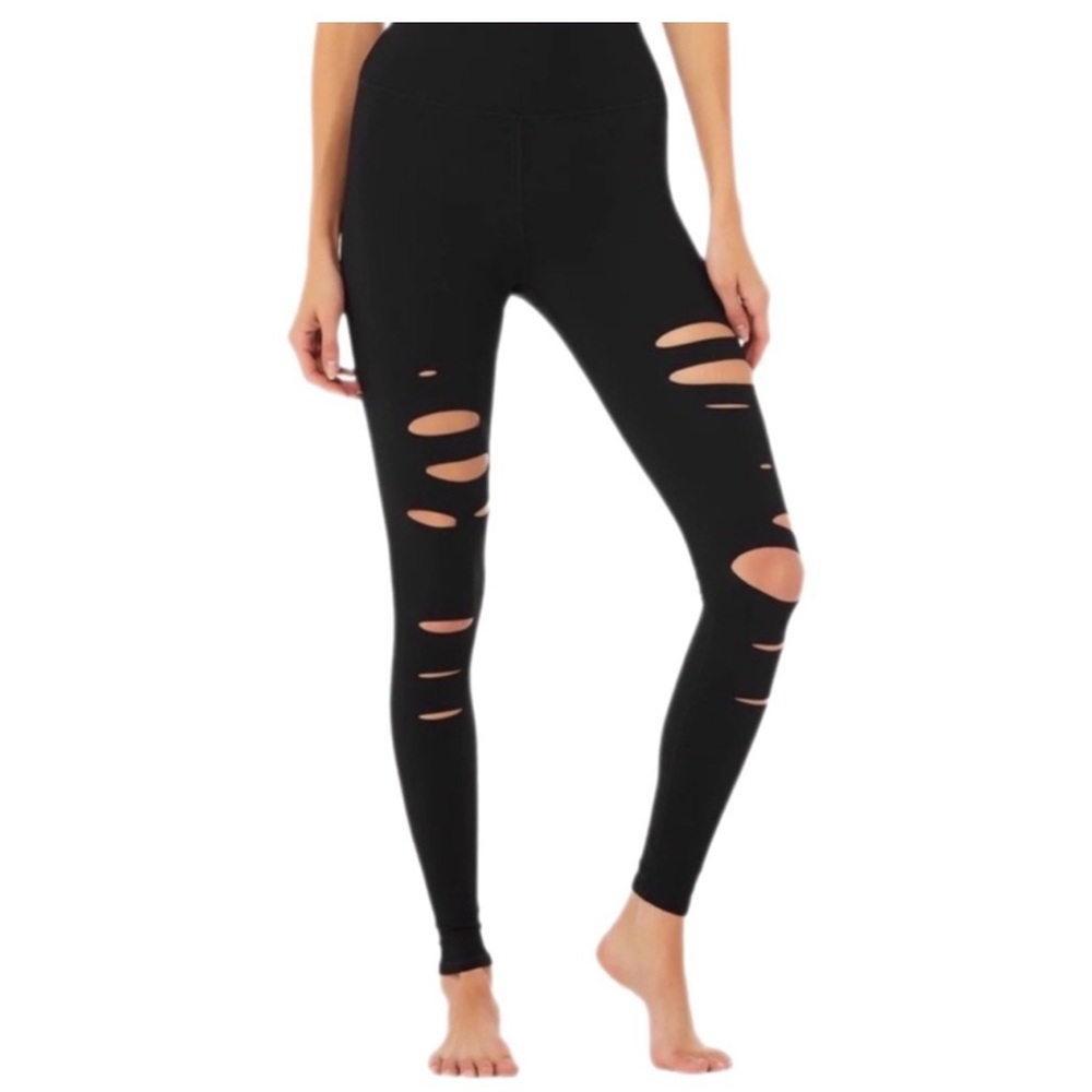 ALO Yoga Black High-Rise Distressed Leggings